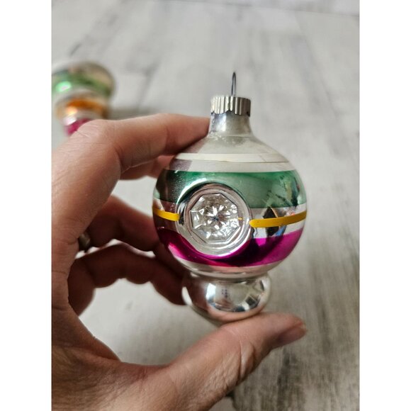 Vintage radko shiny Brite UFO striped red green tree ornament mercury glass refl - Picture 8 of 14